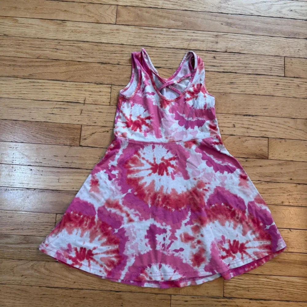 The Childrens Place Girls Pink Tie Dye Sequin LOVE Skater Dress Size S 5/6